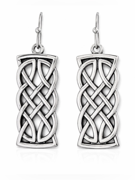 Feligree Exotic Earrings Jewelry - Silver Celtic Knot Dangle Earrings Rectangular Drop 1.57in